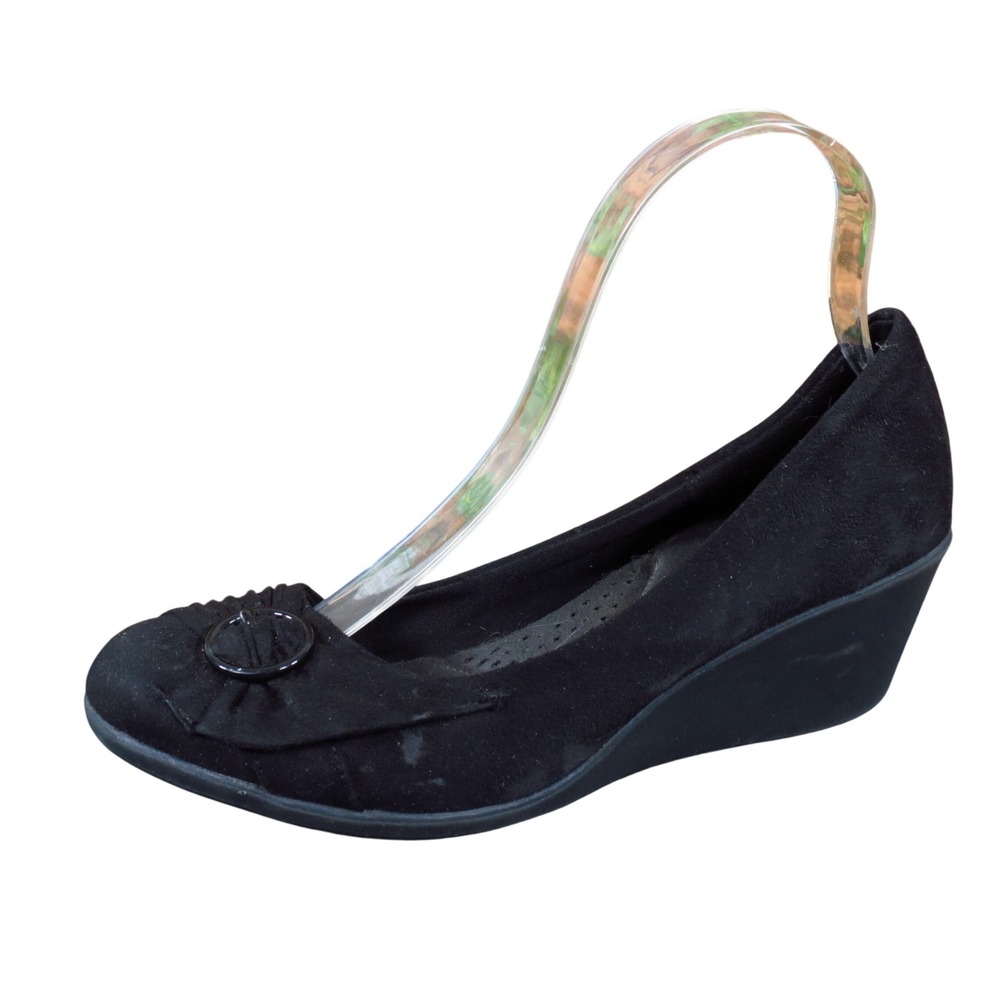 Dexflex Comfort Women Wedge Pump Size 8 Professional Office Black Faux Suede